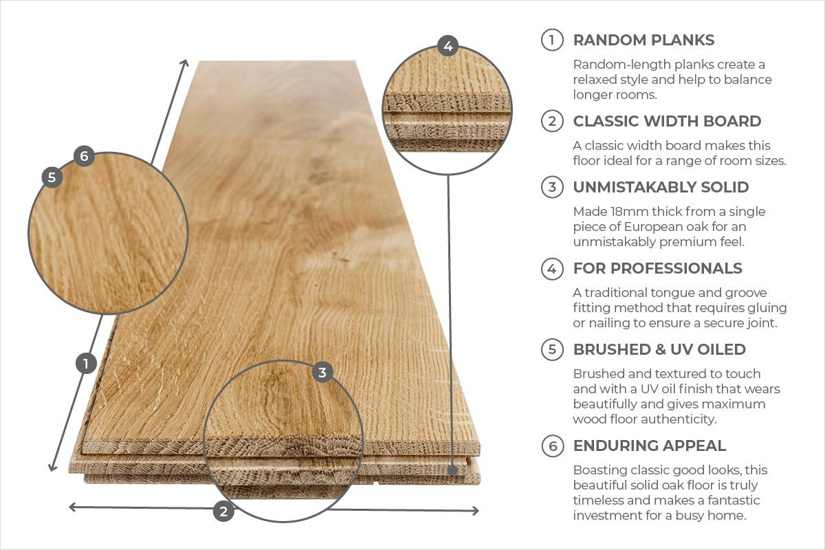 Professional Solid Wood European Rustic Oak Flooring 18mm X 150mm - 4 Colours