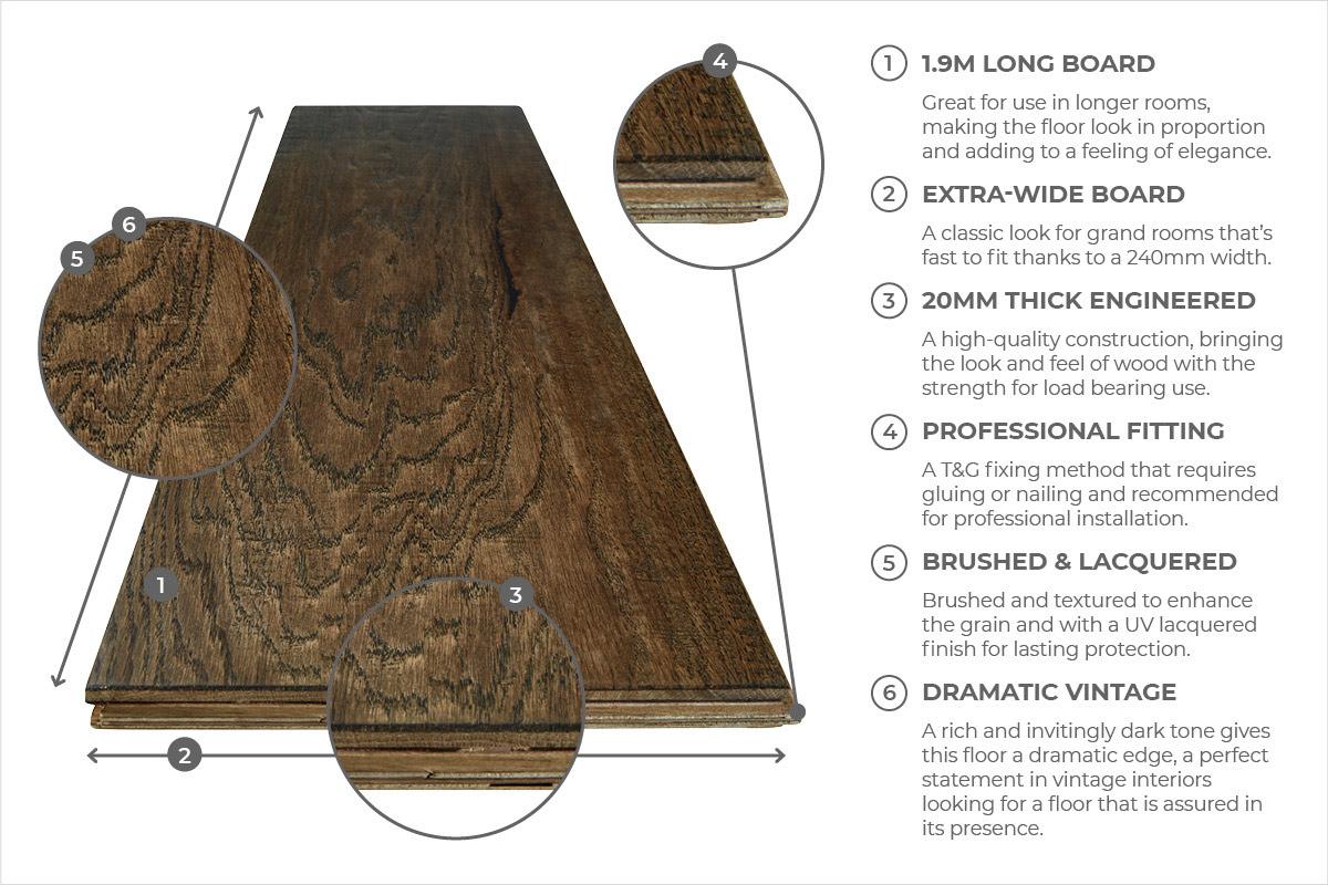 Professional Engineered European Rustic Oak Hardwood Flooring 20mm x 240mm - 3 Colours