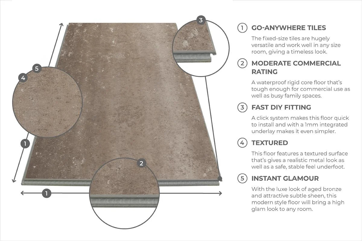 Luxury Rigid Core Click Vinyl TILE Flooring - 3 Colours